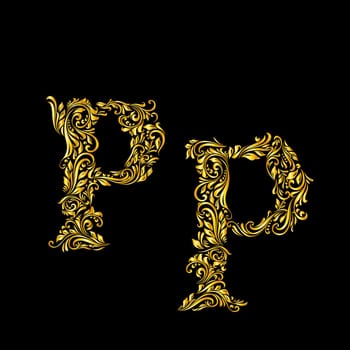 Richly decorated letter 'p' in upper and lower case.