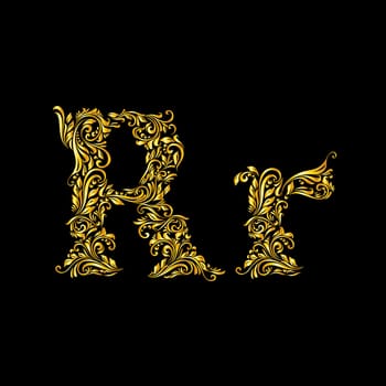 Richly decorated letter 'r' in upper and lower case.