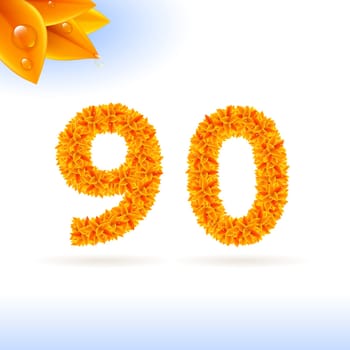 Sans serif font with autumn leaf decoration on white background. 9 and 0 numerals