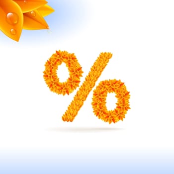 Sans serif font with autumn leaf decoration on white background. Per cent sign
