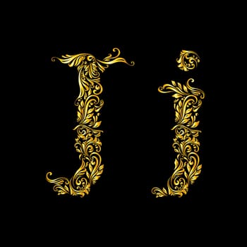 Richly decorated letter 'j' in upper and lower case.