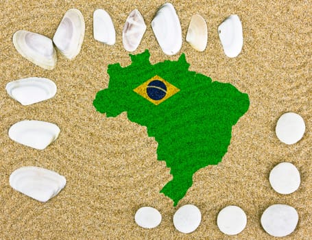 Vintage photo of, Brazil map in the sand