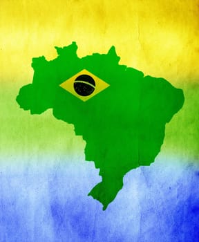 Vintage photo-  Brazil map and the colors of the Brazil flag