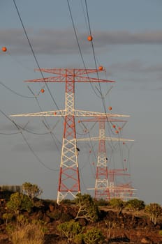 Energy Electricity Power Pylon on a Blue Sky