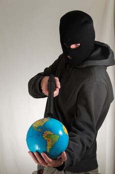Black Dressed Young Man Holding a Globe Earth