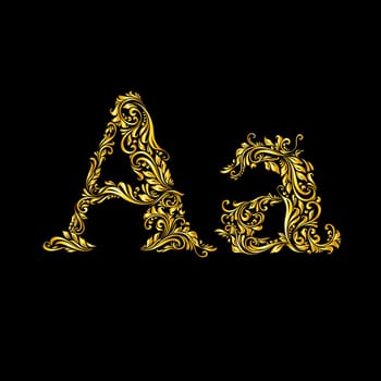 The patterned letter A on the black background.