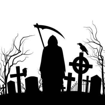 Silhouette of the cemetery on the white background.