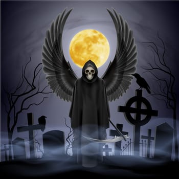 Angel of death on the night cemetery.