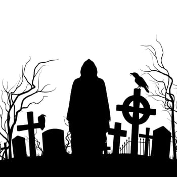 Silhouette of the cemetery on the white background
