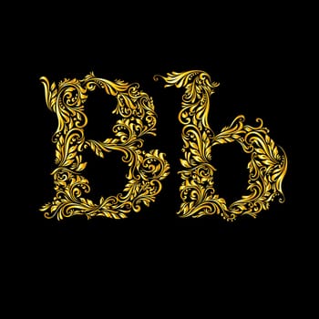 The patterned letter B on the black background.