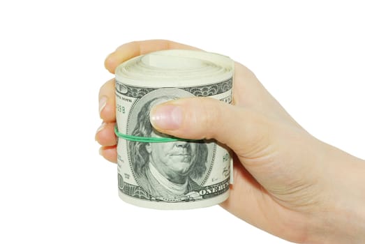 Hand with money isolated on white background
