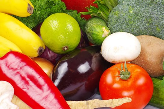 vegetables and fruits on white