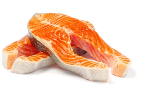 fresh salmon steak on white background