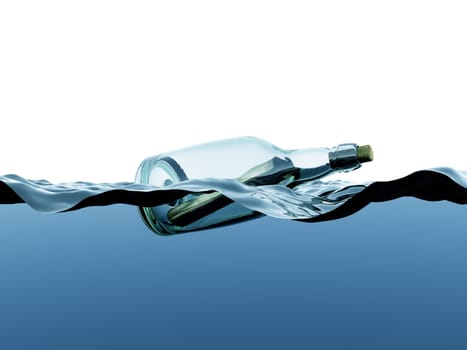 Message in a bottle set adrift in the ocean