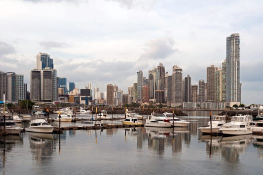 Panama City skyline and marina, Panama.