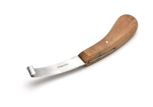 knife for trimming animal hoof on white background