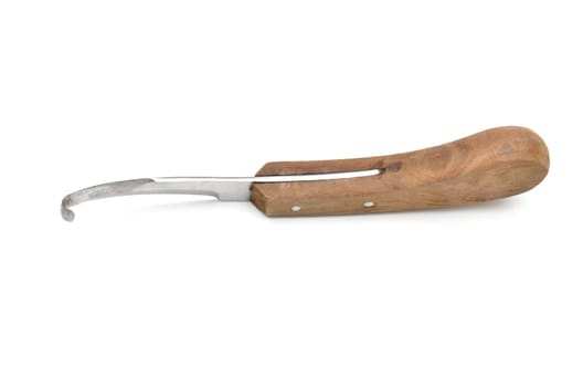 knife for trimming animal hoof on white background