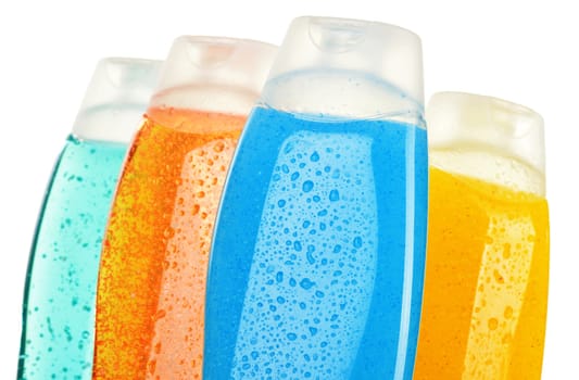 Composition with plastic bottles of body care and beauty products