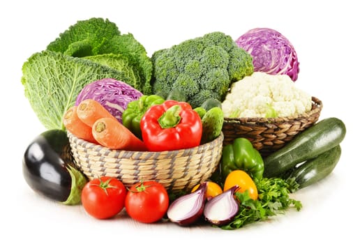 Composition with variety of fresh organic vegetables isolated on white