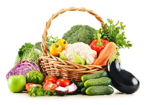 Composition with variety of fresh organic vegetables isolated on white
