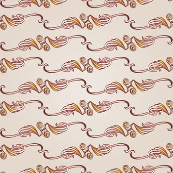 Seamless floral pattern in brown, pastel rose pink and yellow shades