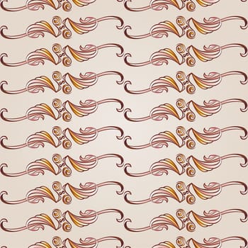 Seamless florid pattern in brown, pastel rose pink and yellow shades