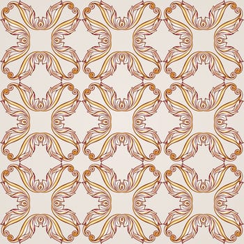 Seamless patten made of floral cross elements. Illustration in pastel rose pink and yellow shades