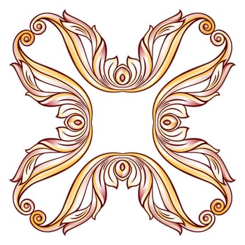 Floral cross element in rose pink and yellow shades on white background