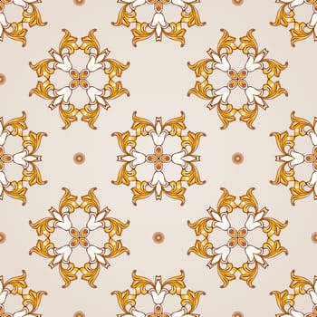 Seamless pattern made of abstract yellow flowers on pastel rose pink background