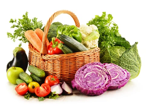 Composition with variety of fresh organic vegetables isolated on white