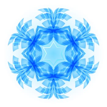 Patterned blue snowflake with the white background.