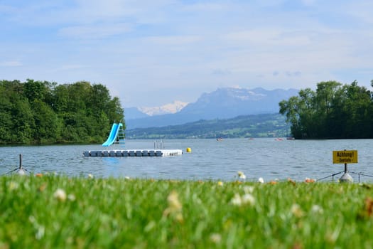 Beautiful view to Lake Sempach and the Alps, Switzerland