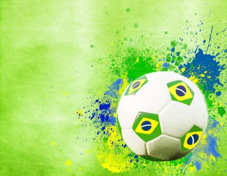 Vintage photo - Soccer ball and the colors of Brazil flag