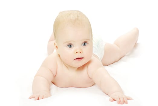 New born baby girl isolated on white