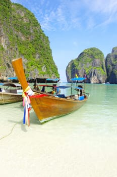 Tropical beach, longtail boats, Andaman Sea, Thailand