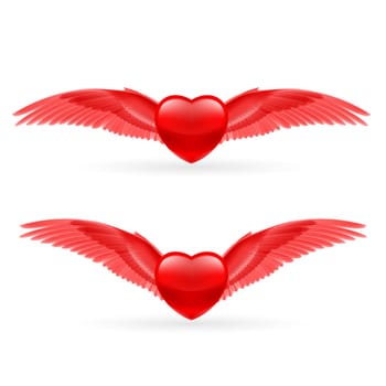 Two red hearts with bright red wings.