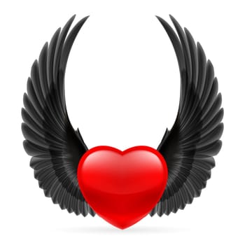 Red heart with black crow wings up.