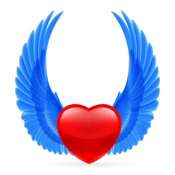 Red heart with bright blue wings up.