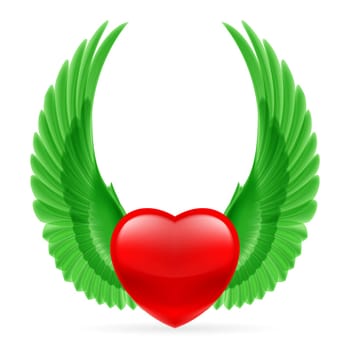 Red heart with bright green wings up.
