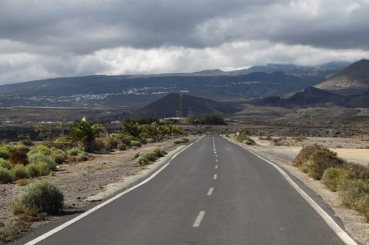 Lonely Road in the Desert in Tenerife Canary Islands