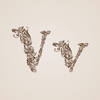 Handsomely decorated letter v in upper and lower case.