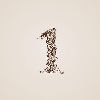 Richly decorated one digit on beige background.