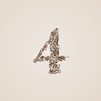 Richly decorated four digit on beige background.