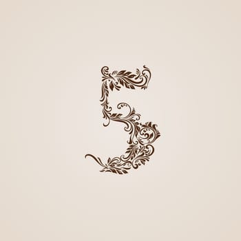 Richly decorated five digit on beige background.