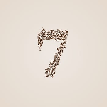 Richly decorated seven digit on beige background.