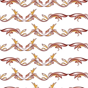 Patterns in the form of vines abstact trees on a light beige background. Seven gorizontal lines