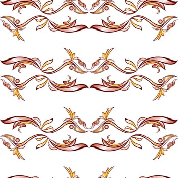 Patterns in the form of vines abstact trees on a light beige background. Three gorizontal lines