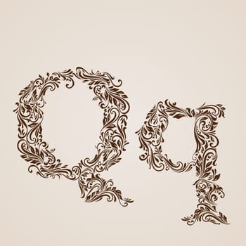 Handsomely decorated letter q in upper and lower case.