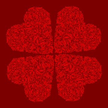 Decorative four hearts of the rich red ornament