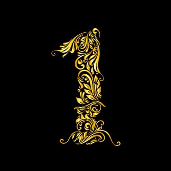 Richly decorated one digit on black background.